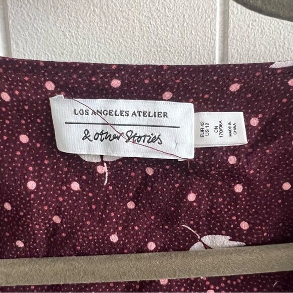 & Other Stories Women's Maroon Floral Wrap V-Neck Dress - Picture 7 of 13